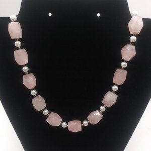 Mid-Century s925 Faceted Rose Quartz/ Pearl Choker